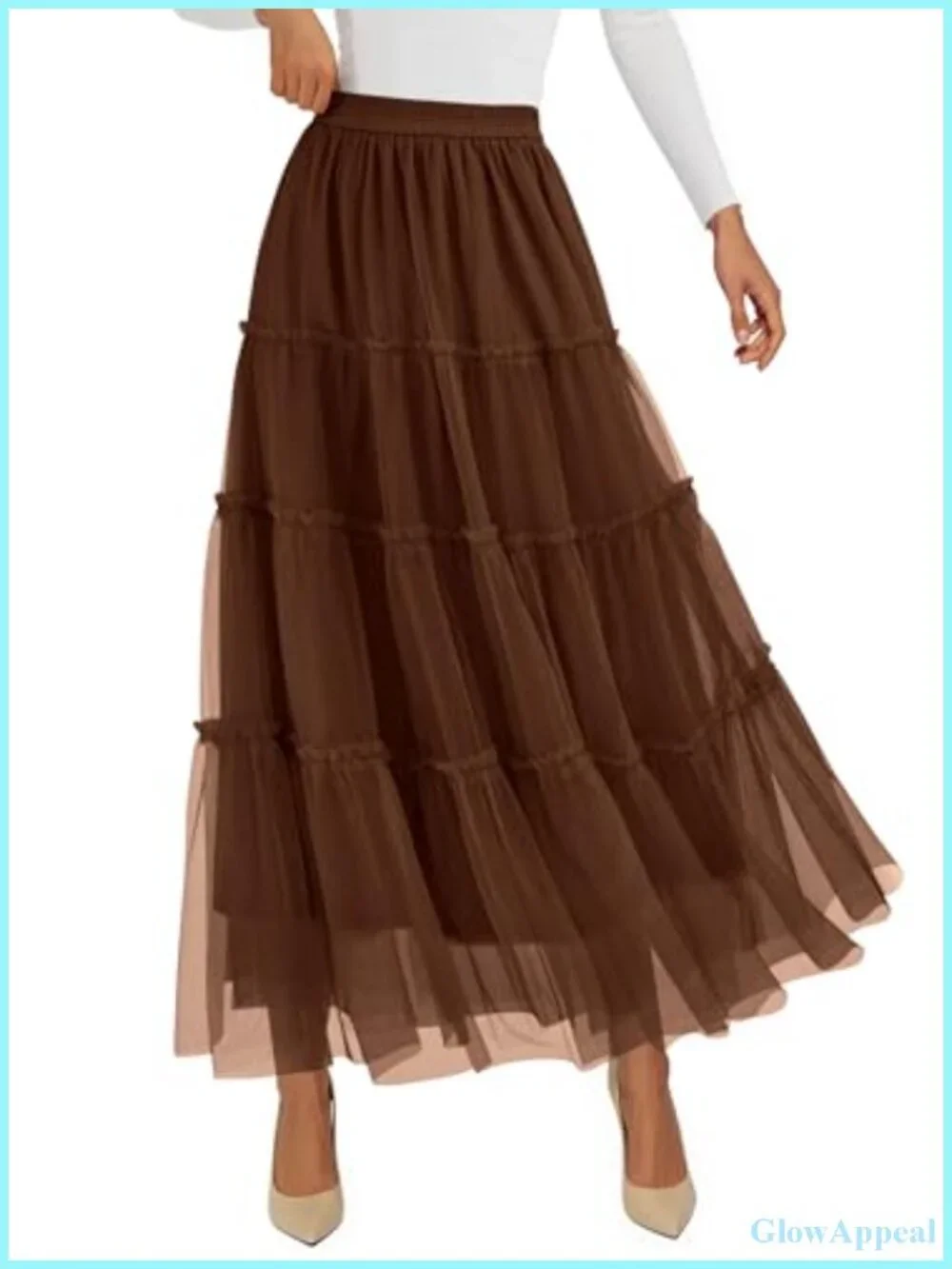 Tulle Tiered Long Maxi Skirt High Waist Flowy A-Line